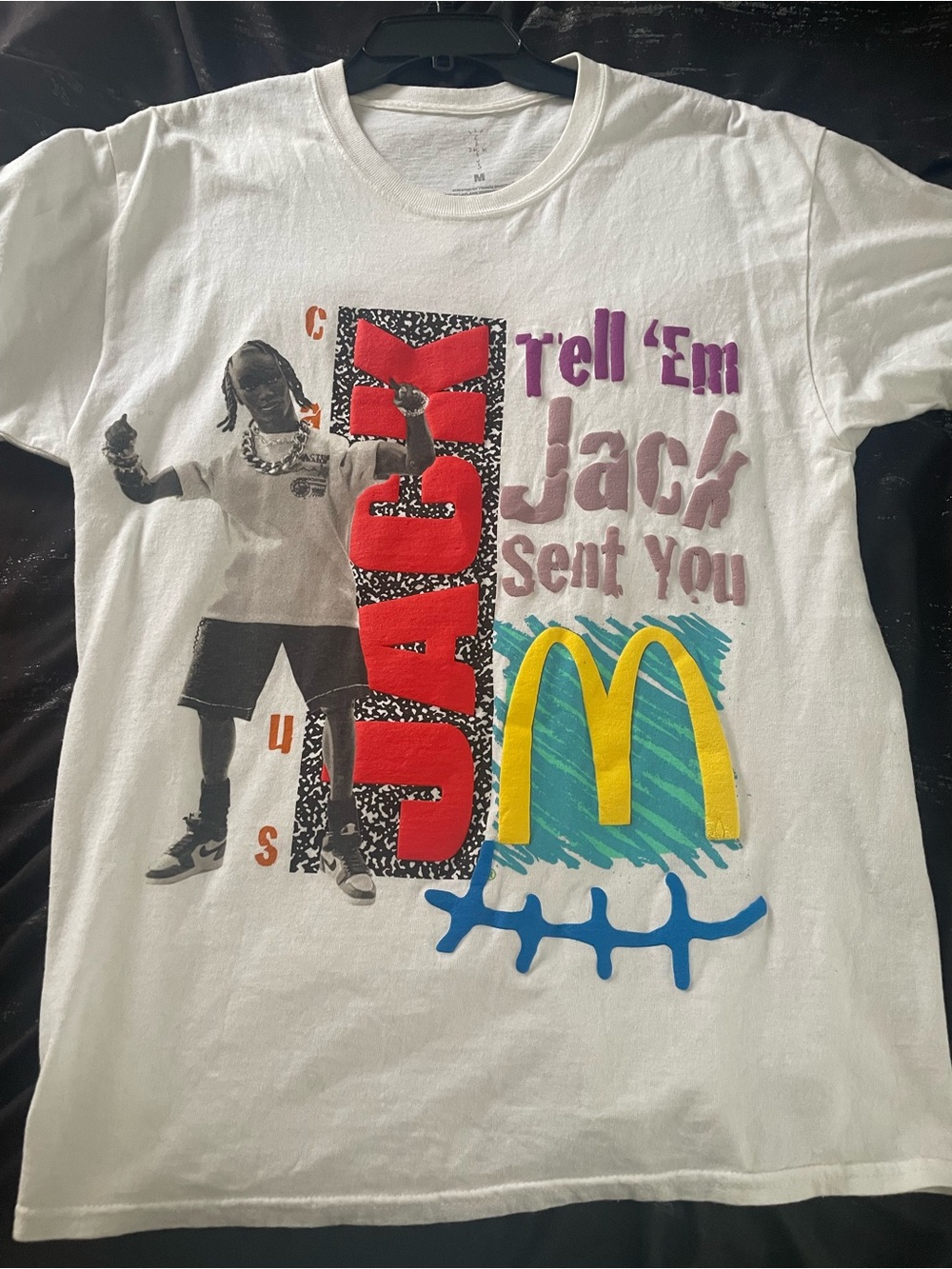 Cactus Jack by Travis Scott White Tee with Red, Yellow, Purple, Blue Graphics